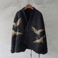 Vintage Japanese Crane Art Plush Kimono Cardigan