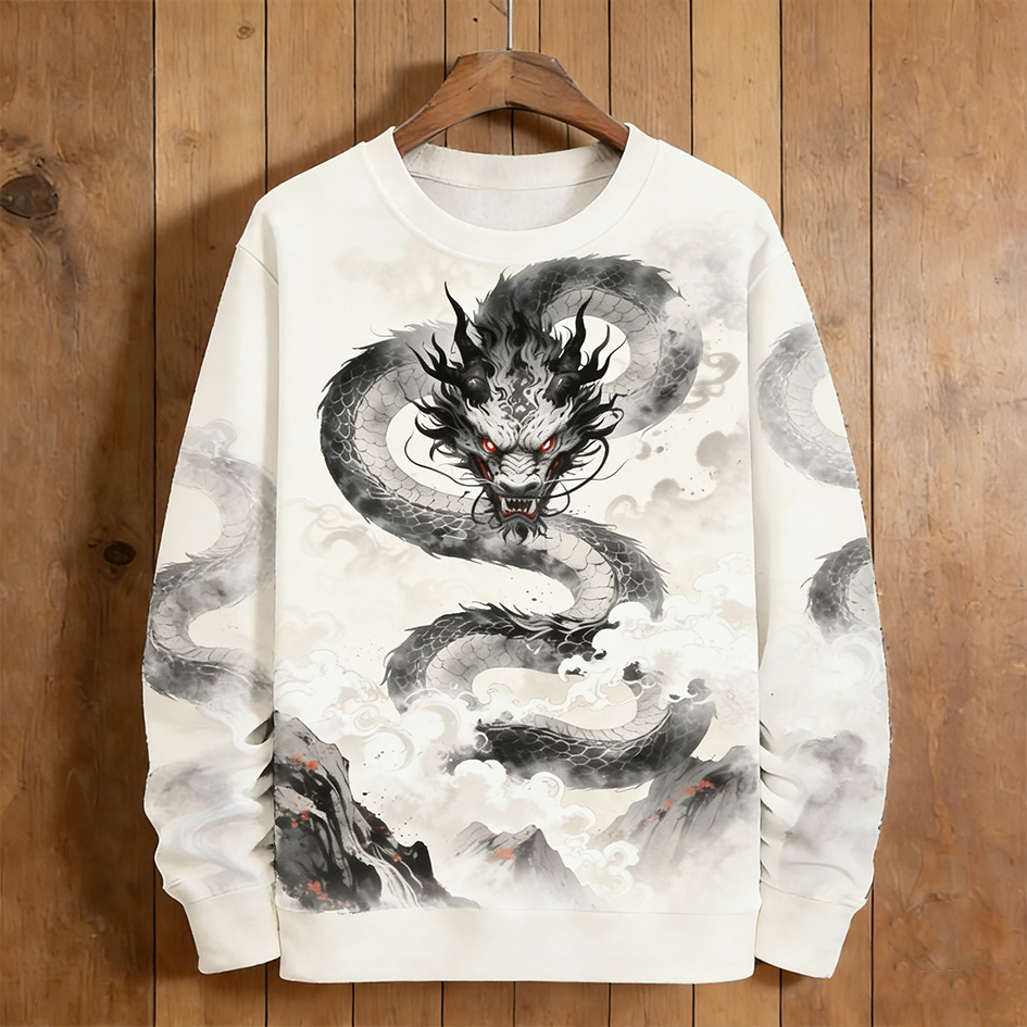 Japanese Art Dragon Pattern Casual Sweatshirt
