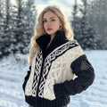 Women's Viking Tribal Jacquard Celtic Inspired Chunky Knit Zipper Cardigan