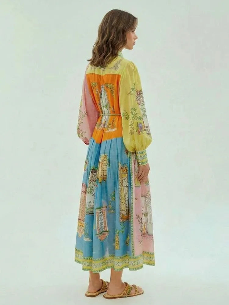 Exquisite Garden Print Button-Down Midi Dress