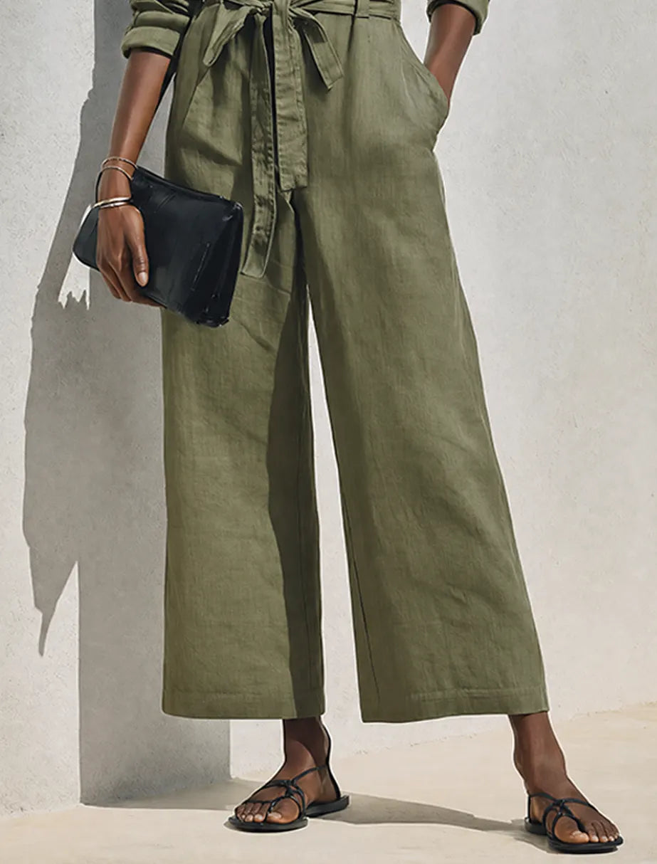 Women's Minimalist Linen-Blend Long-Sleeve Wide-Leg Jumpsuit MDZ0980G6ZRK