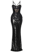 Floral Sequin Bustier Maxi Dress Black