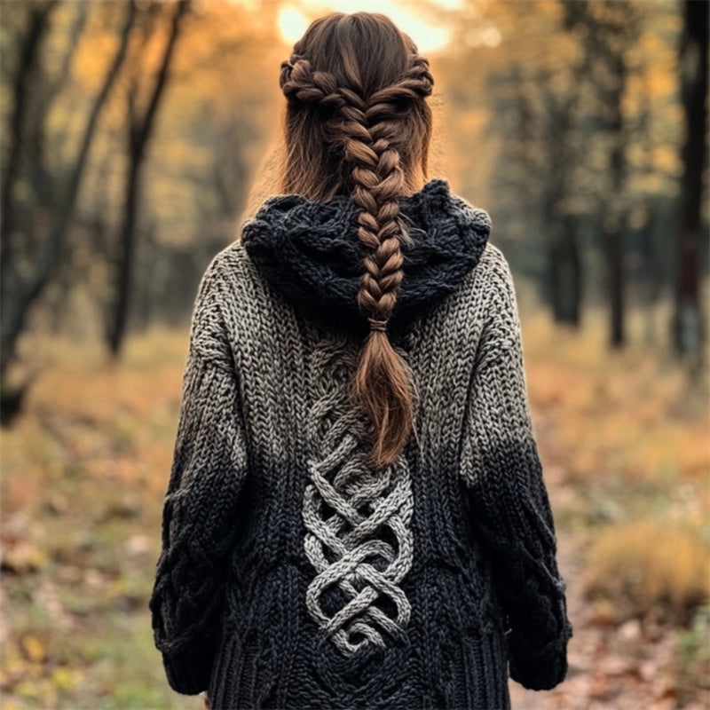 Vintage Celtic Dark Washed Gradient Chunky Hooded Cardigan