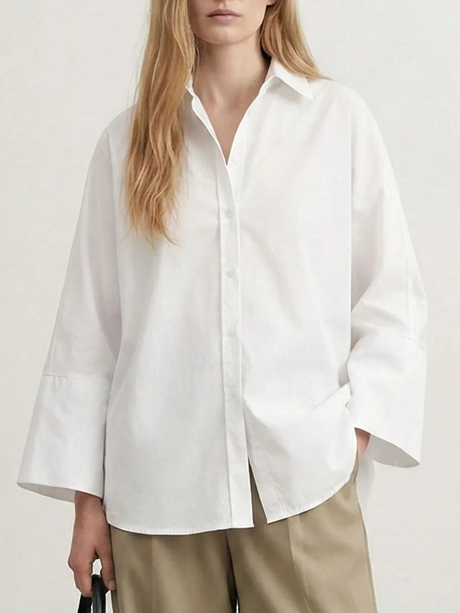 Long Sleeves Loose Solid Color Lapel Collar Blouses&Shirts Tops