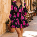Vivara – V-Neck Ruffle Mini Dress with Lantern Sleeves