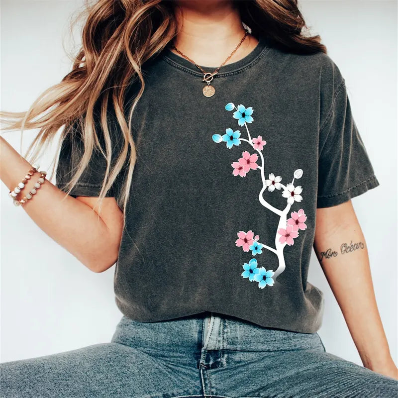 Transgender Inspired Cherry Blossom Vintage Washed T Shirt
