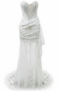 Strapless Draped Lace Corset Maxi Dress White