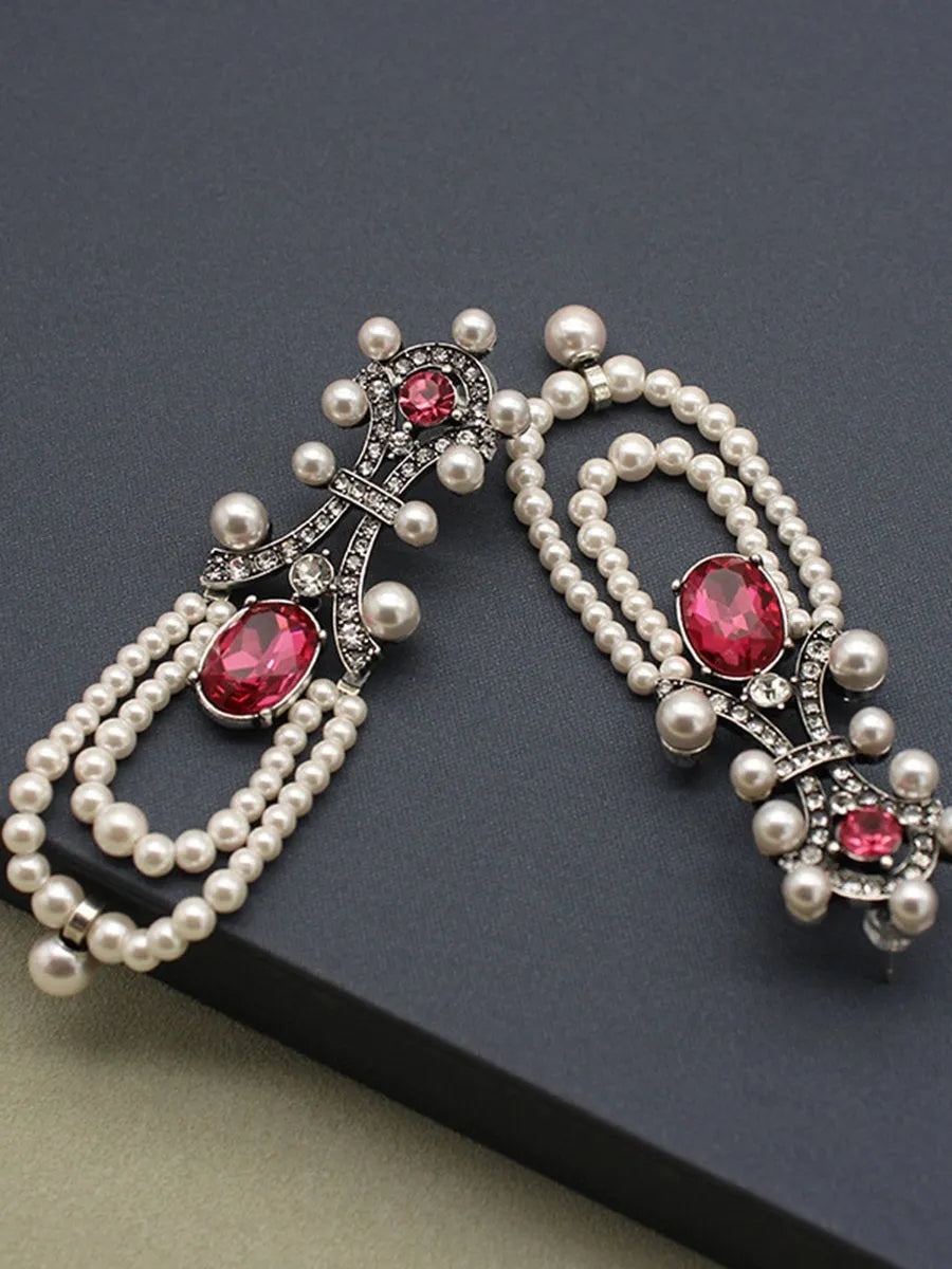 Vintage Long Ruby pearl Tassel Earrings