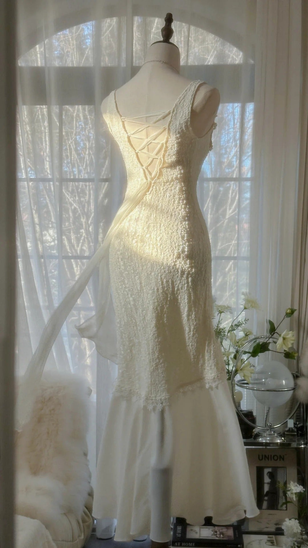 Ivory White Romantic Fashion Elegant Exquisite Lace Long Chiffon Ball Gown Evening Dress Birthday/Wedding Guest/Holiday Party Dress Prom Dress Valentine's Day Date Dress 4028