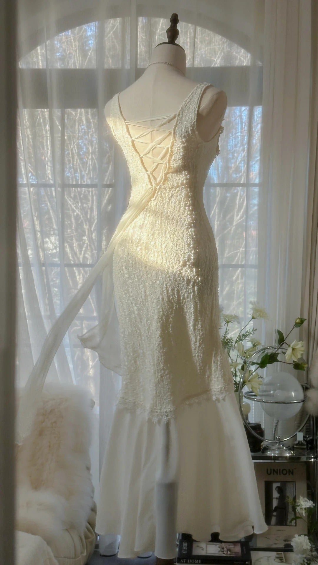 Ivory White Romantic Fashion Elegant Exquisite Lace Long Chiffon Ball Gown Evening Dress Birthday/Wedding Guest/Holiday Party Dress Prom Dress Valentine's Day Date Dress 4028