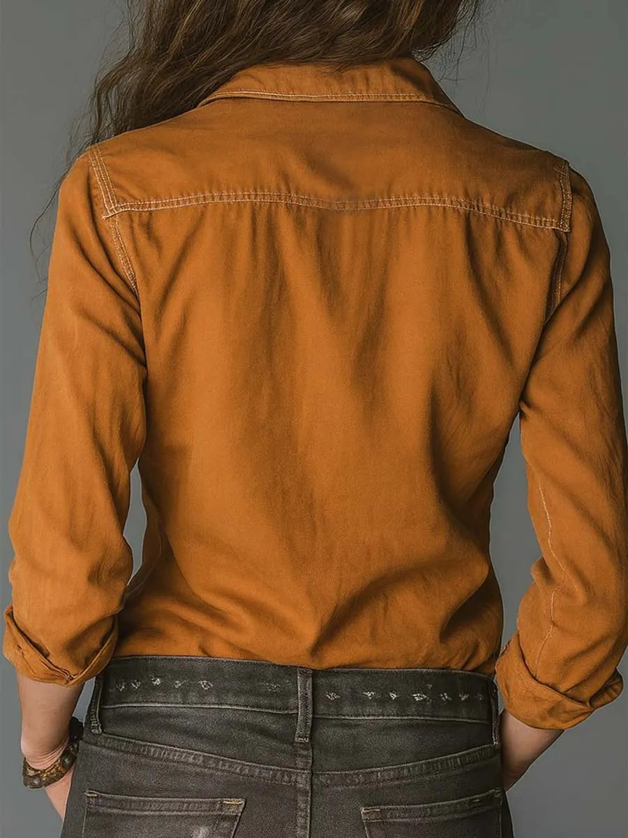 Vintage Caramel Soft Cotton Utility Pocket Shirt