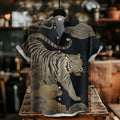Men's Vintage Tiger Japanese Art Print Casual Shirt