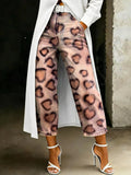 Women's Fashion Cute Heart-print Leopard-print Artistic-print Relaxed-fit Wide-leg Jeans