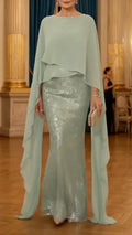 Mint Green Capelet Sequin Mermaid Gown