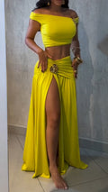 Women One-length Top + Spliced Slit Skirt Casual Vacation Travel Style Suit