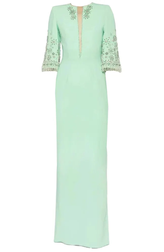 Short Sleeve Crystal Maxi Dress Green