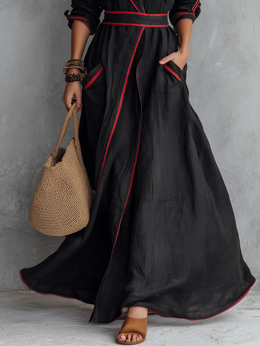 Boho Luxe Contrast Trim Wrap Maxi Dress