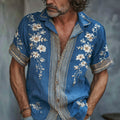 Men's Floral Embroidered Art Linen Blend Short Sleeve Shirt