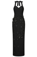 Halter Floral Gloves Maxi Dress Black