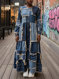 Patch Crewneck Long Sleeves Casual Dress