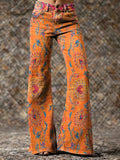 Women's Retro Ethnic Art Print Casual Washed Cotton Pants