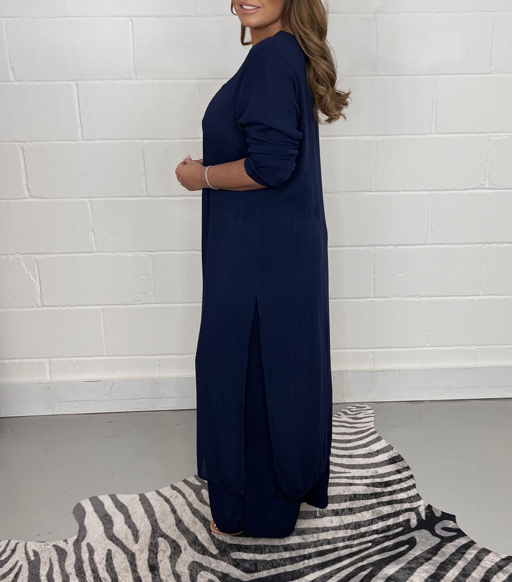 Two-piece Casual Long Top and Matching Pants Set