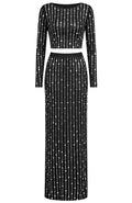 Long Sleeve Crystal Maxi Two Piece Dress Black