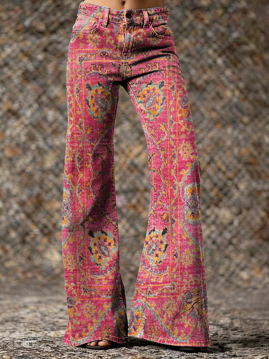 Women's Retro Ethnic Totem Art Print Casual Washed Cotton Pants