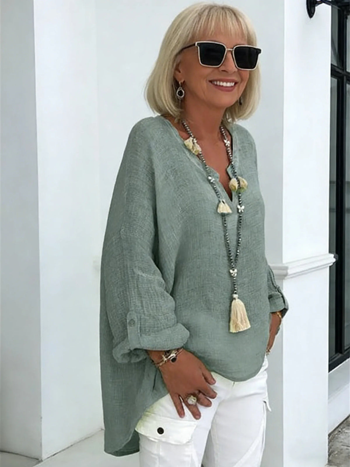 Solid Color Long-Sleeved Top Women