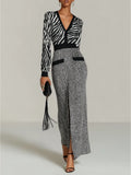 Black And White Zebra Print V-Neck Long Sleeve Maxi Dress