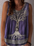 Tree Of Life Lace Embroidered Women's Linen Tank Top