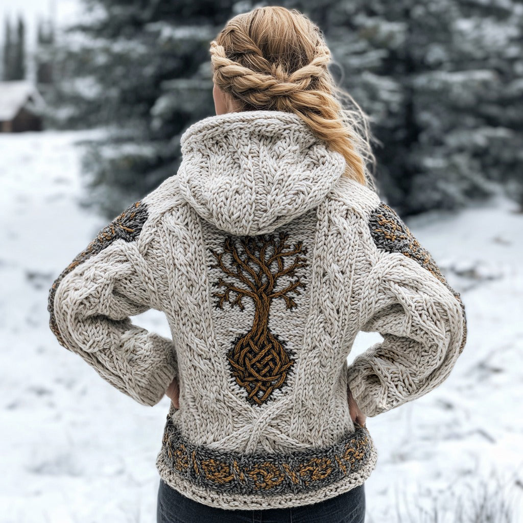 Women's Viking Tribal Tree Of Life Celtic Knotwork Hooded Sweater