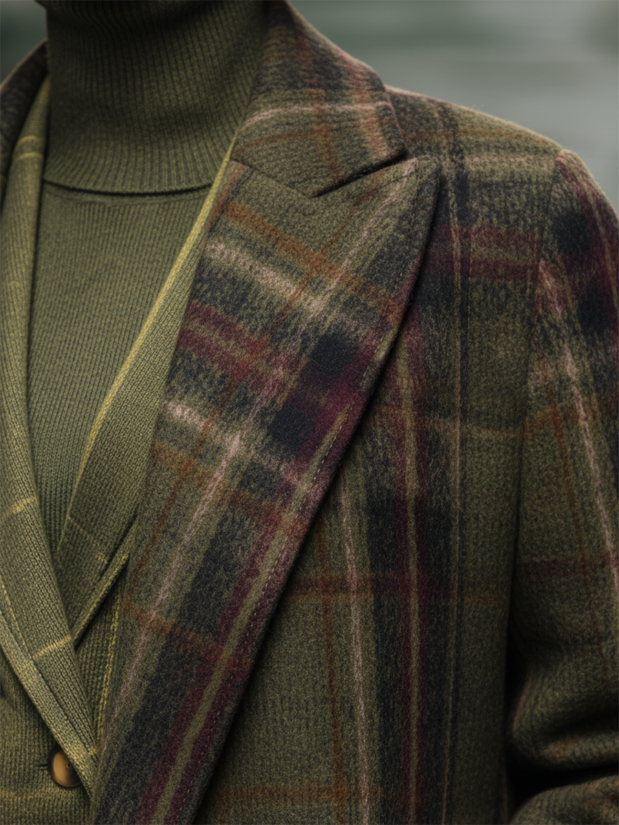 Retro Plaid Long Woolen Coat