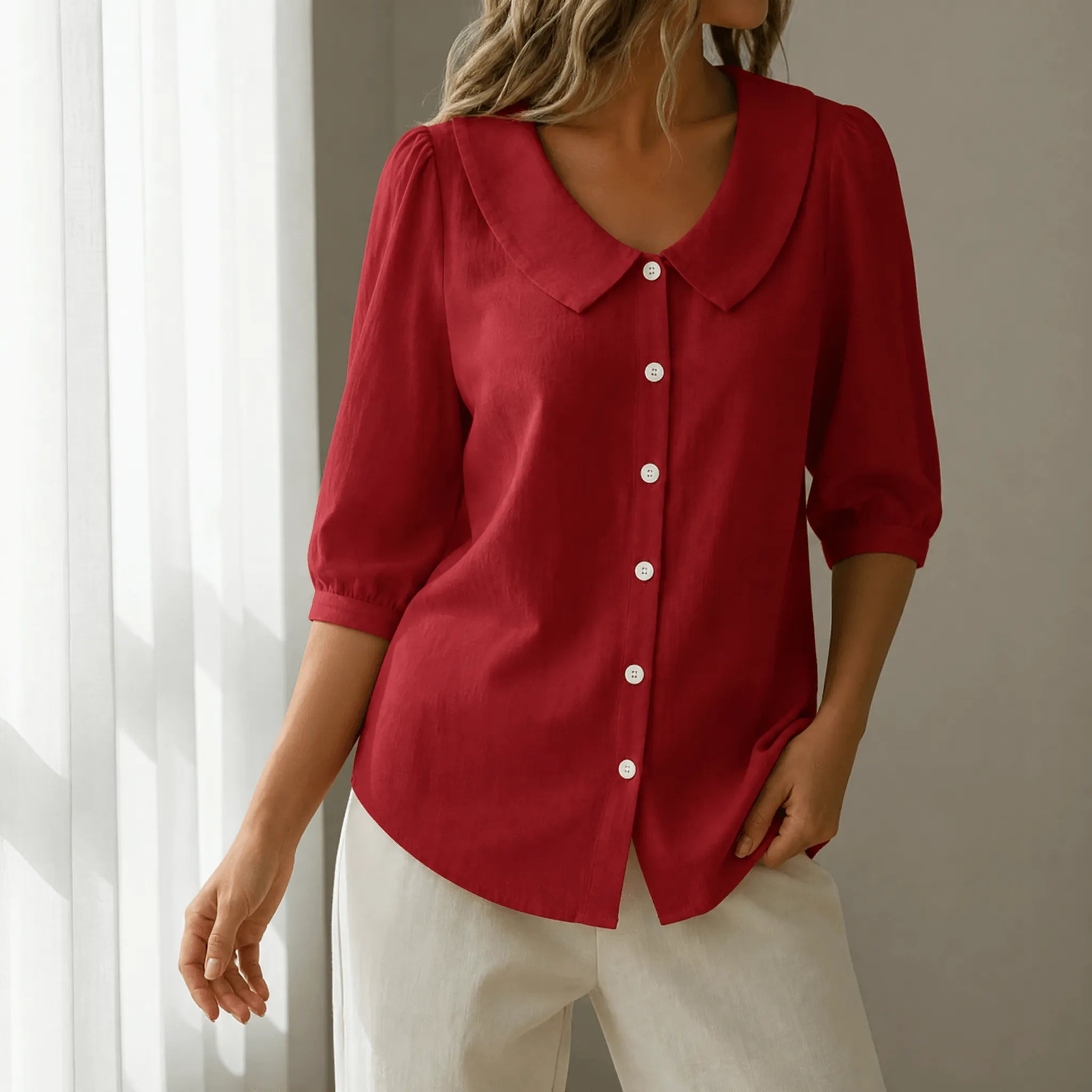 Collaré – Retro Peter Pan Collar Button Up Blouse