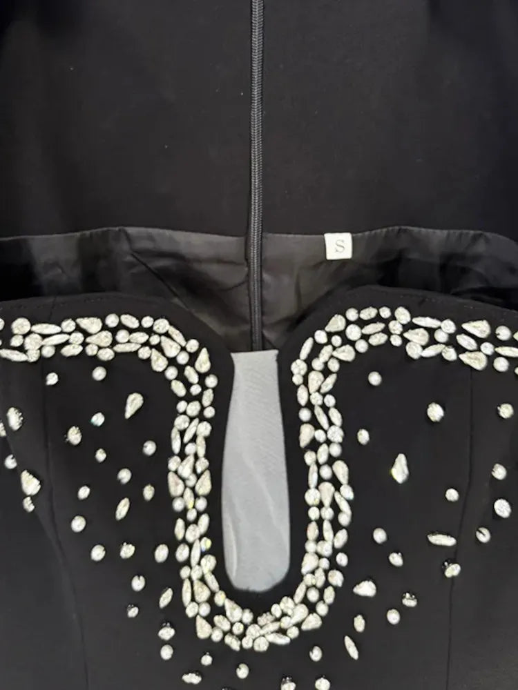 Long Sleeve Embellished Shoulders Maxi Dress Black