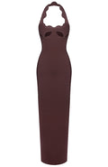 Halter Underboob Cut Out Maxi Dress Brown