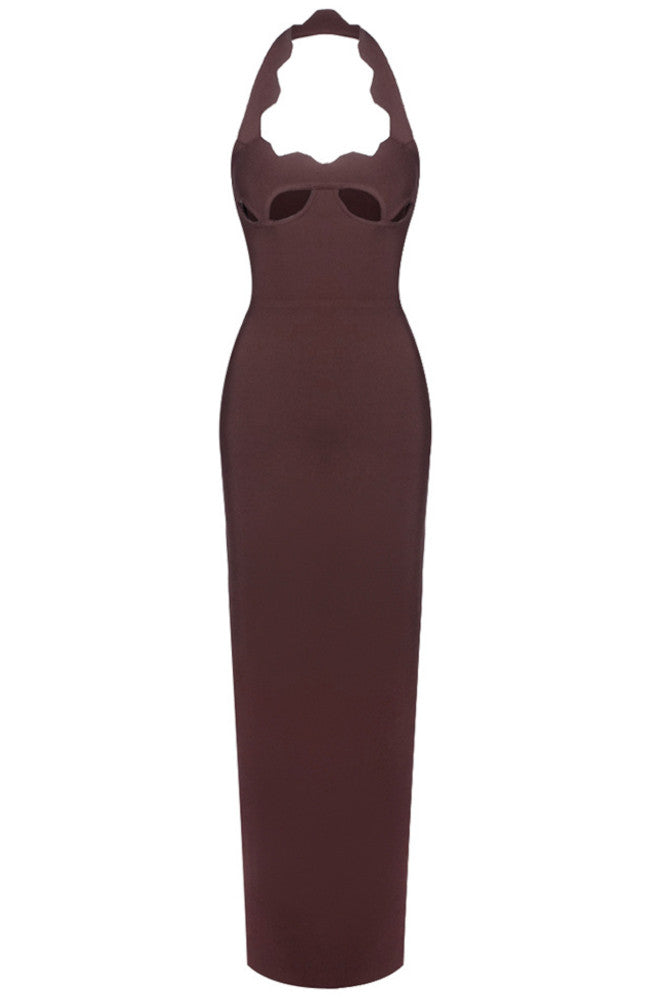 Halter Underboob Cut Out Maxi Dress Brown