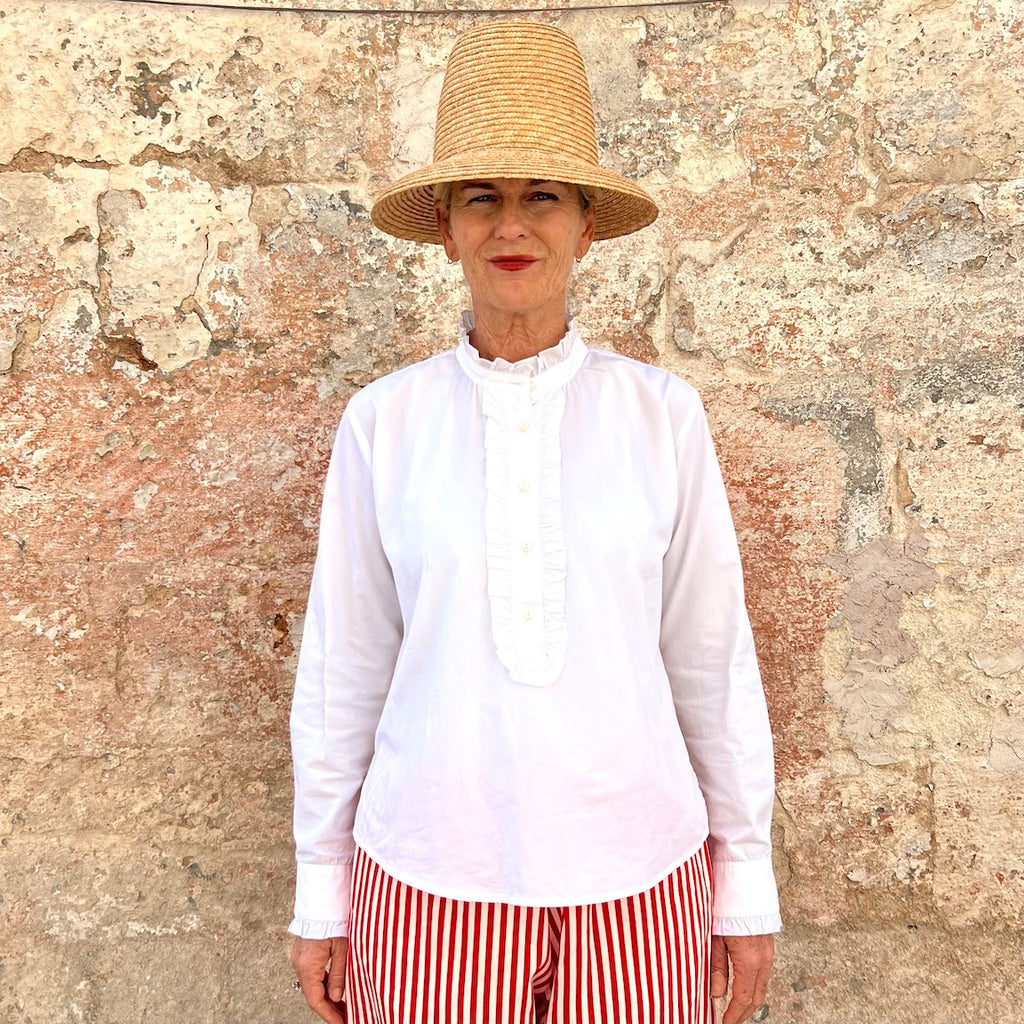ApuntoB Blouse 38 – Italian Cotton Micro-Pleated Stand Collar Popover Blouse
