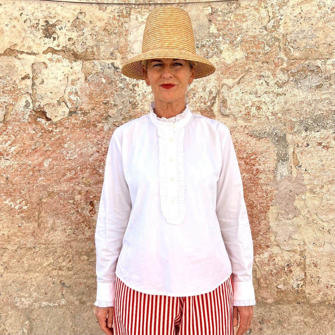 ApuntoB Blouse 38 – Italian Cotton Micro-Pleated Stand Collar Popover Blouse