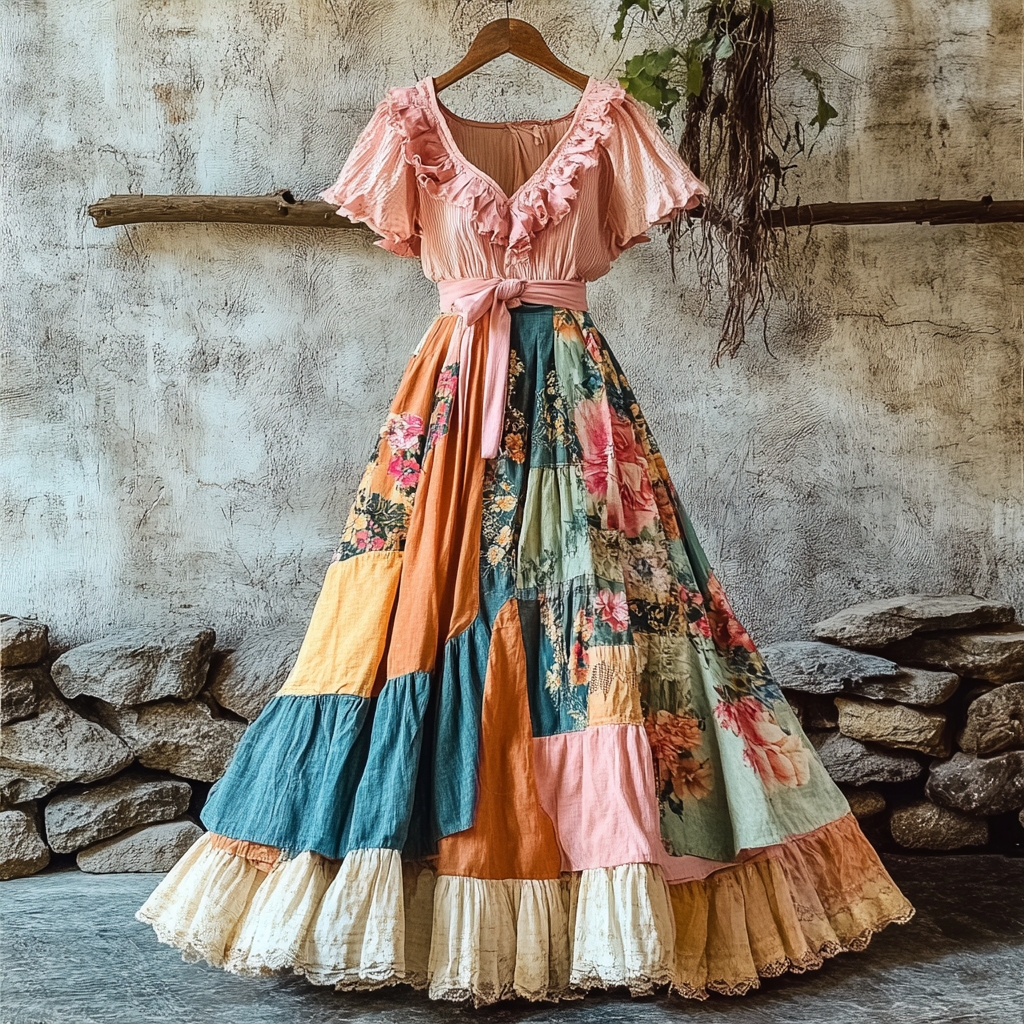 Women's Fashion Elegant Bohemian Floral Ruffle Dress 901c