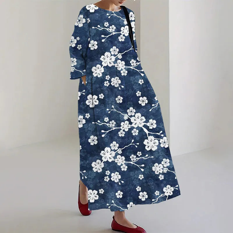 Cherry Blossom Festival Women's Linen Blend Maxi Dress