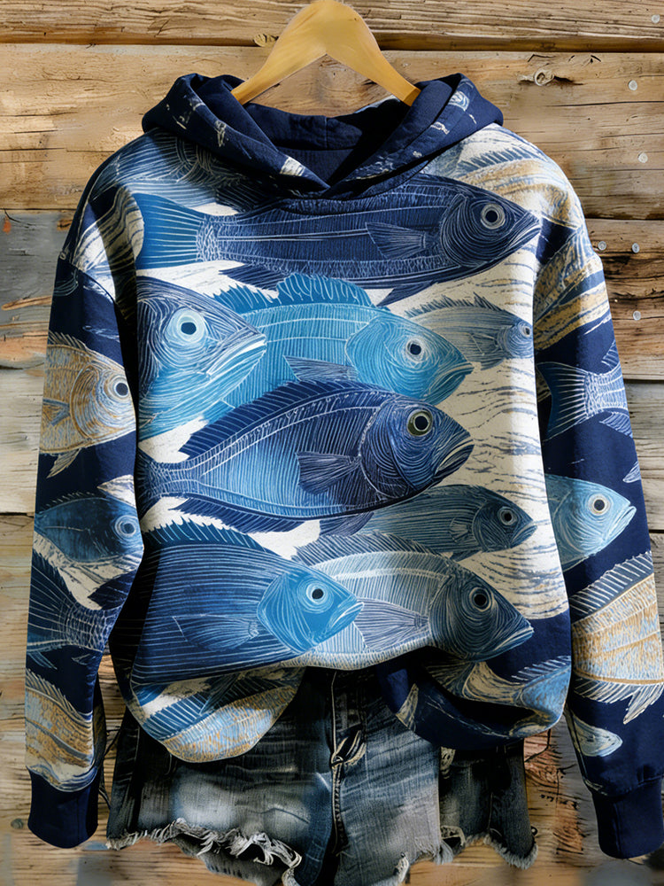 Women's Japanese Art Fish Pattern Casual Sweatshirt