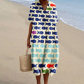 Women's Vintage Ocean Fish Art Print Flowy Dress
