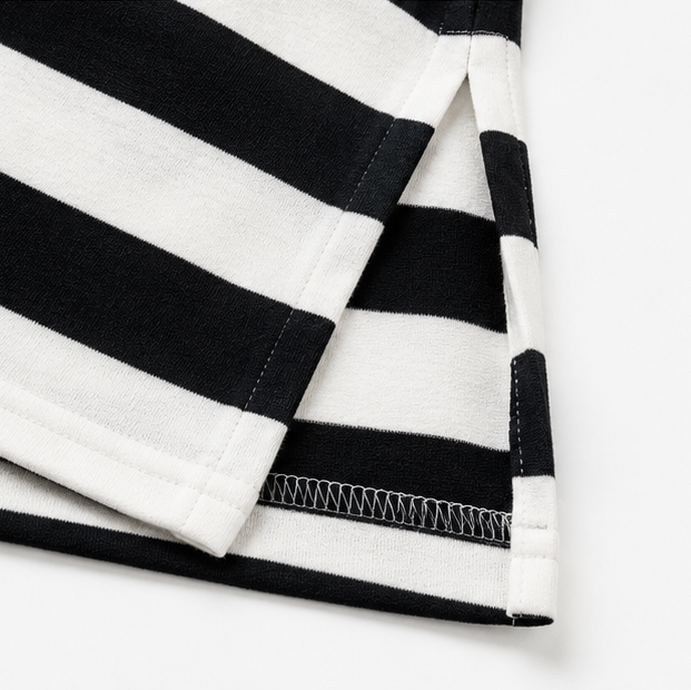 Sereva – Striped Drawstring Waist Midi Dress with Side Slit
