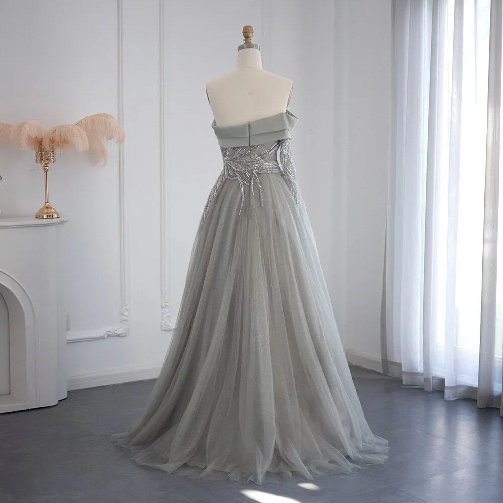 Dreamy Vow Olive Green Luxury Dubai Evening Dress with One Sleeve Beaded Arabic Women Formal Party Dresses for Wedding 330