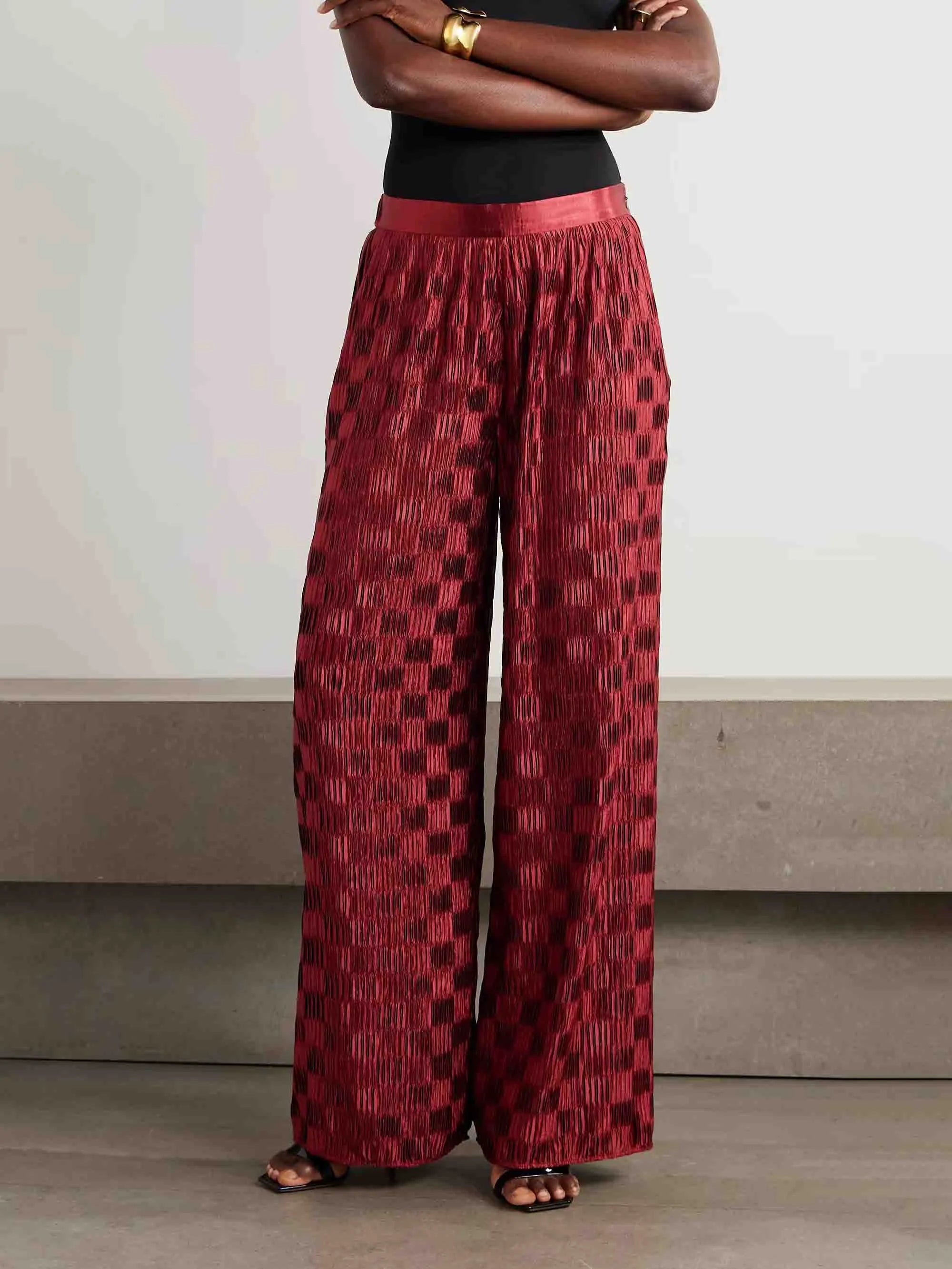 Exquisite Textured High-Waisted Wide-Leg Pants