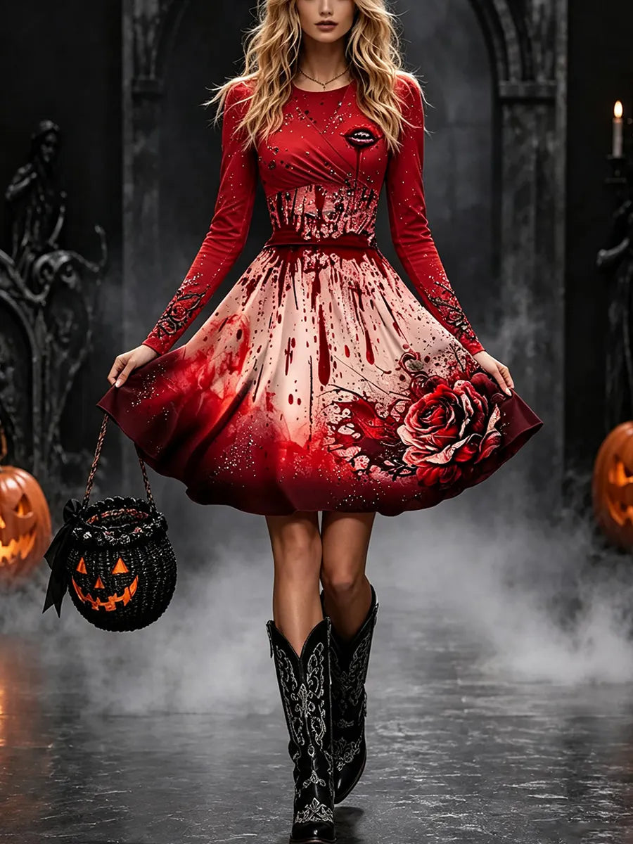 Women's Halloween Bloodstain Art Print Casual Dress
