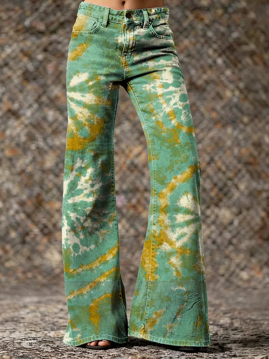 Women's Tie-dye Pattern Art Print Casual Washed Cotton  Pants
