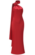 Halter Floral Silk Maxi Dress Red