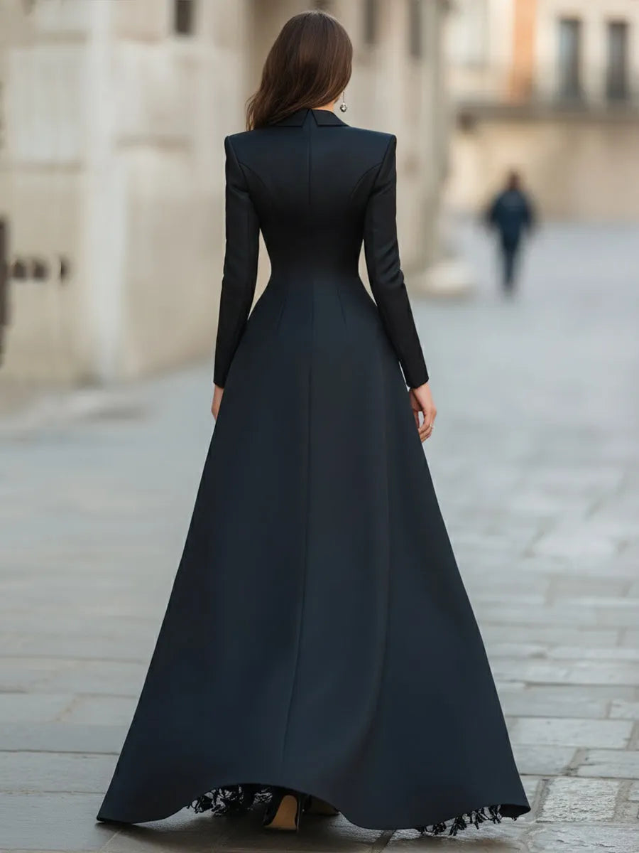 Elegant Tailored Blazer Panel Lace Gown Set